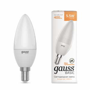 Лампа Gauss Basic Свеча 5.5W 410lm 3000K E14 LED 1/10/100